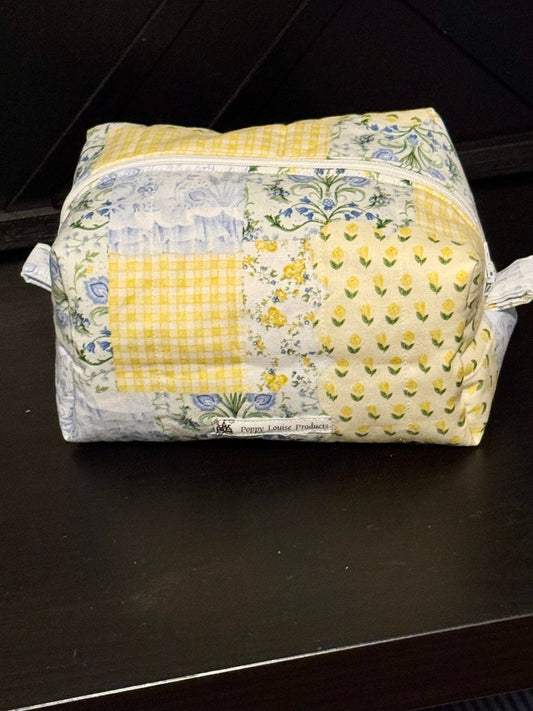 Makeup Bag - Yellow/Blue Patchwork